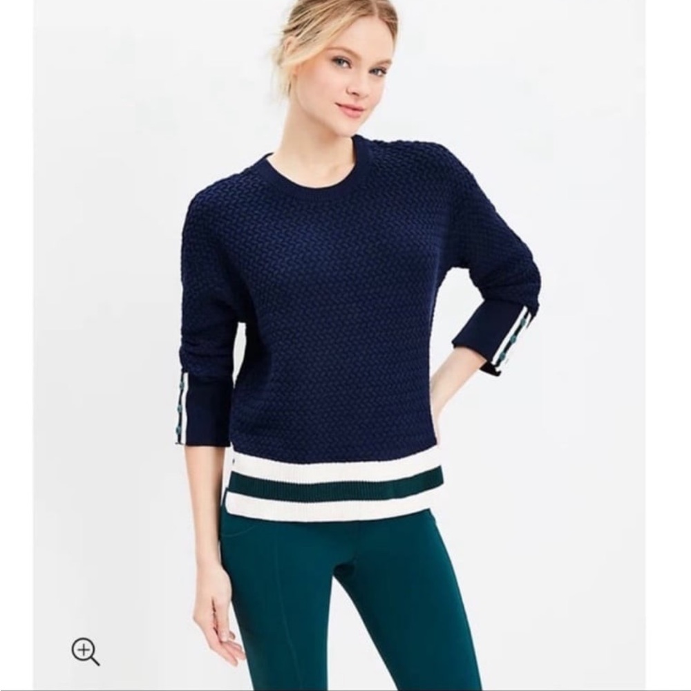 LOFT Blue and White Crew Neck Sweater S